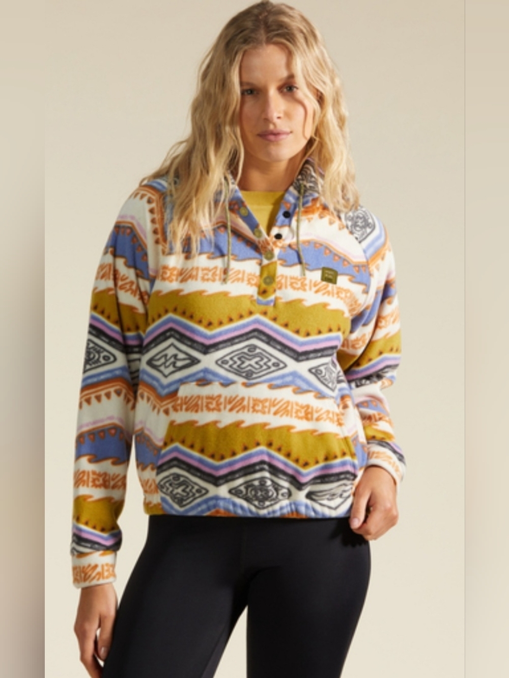 Billabong Mustard Multi Geometric Fleece Pullover Hoodie